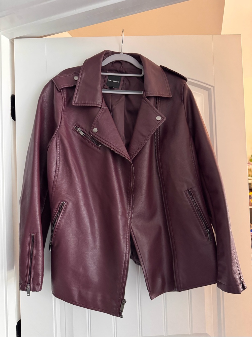 Lane Bryant Burgundy Moto Jacket 14/16 Faux Leather Biker